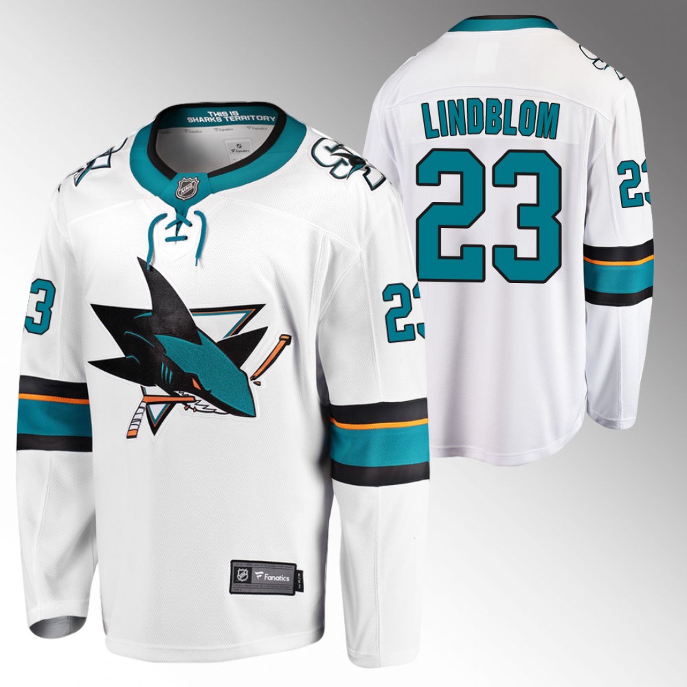 Sharks #23 Oskar Lindblom White 2022 Away Jersey