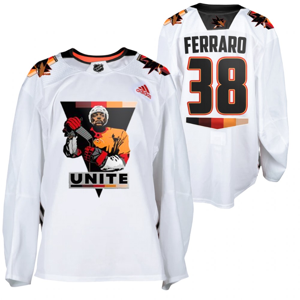 Sharks #38 Mario Ferraro White 2021 Terry Smith Unite Jersey