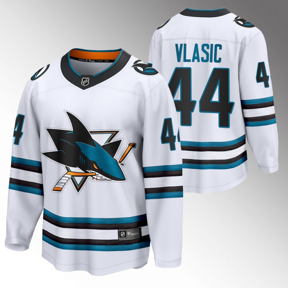 Sharks #44 Marc-Edouard Vlasic White 2022-23 Away Jersey