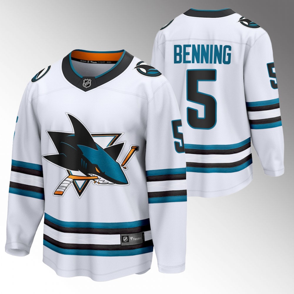 Sharks #5 Matt Benning White 2022-23 Away Jersey
