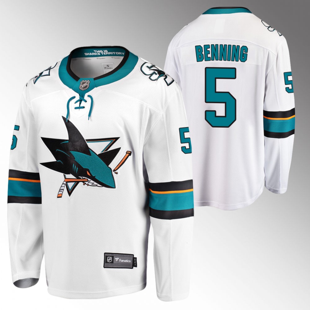 Sharks #5 Matt Benning White 2022 Away Jersey