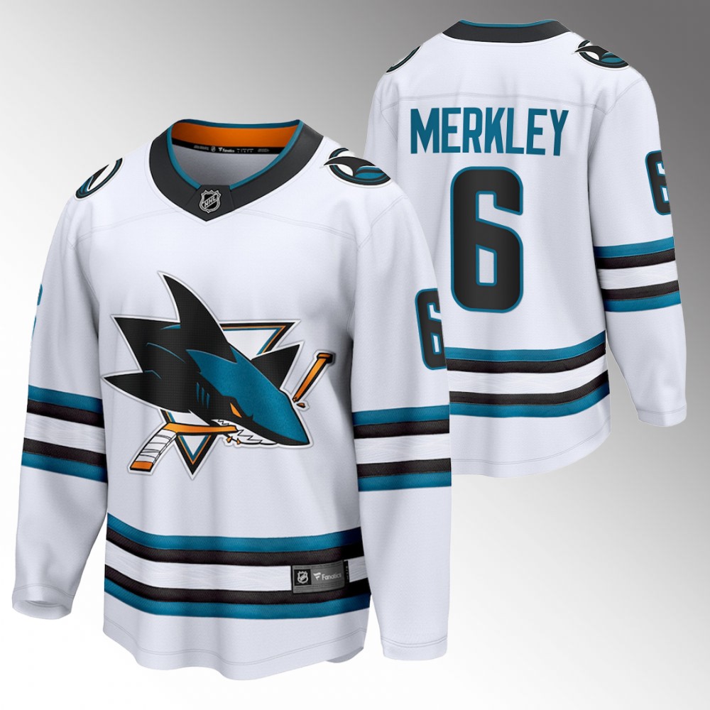 Sharks #6 Ryan Merkley White 2022-23 Away Jersey