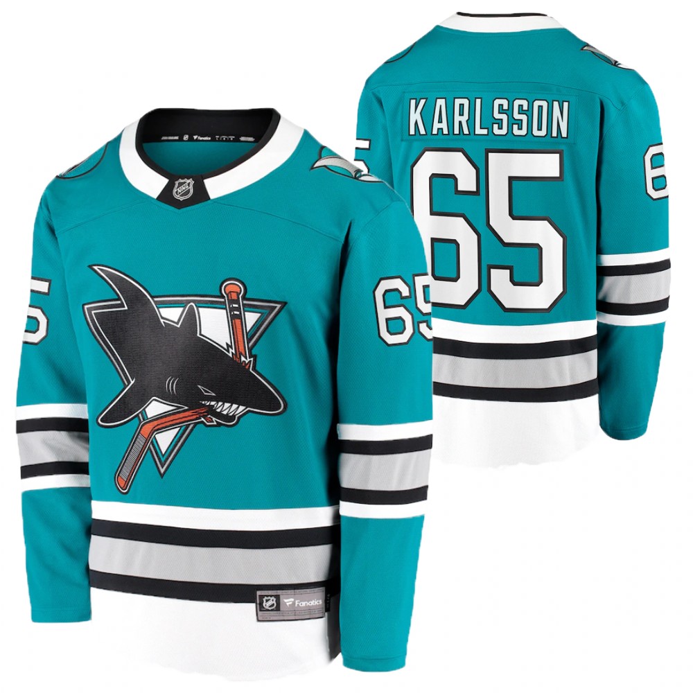 Sharks #65 Erik Karlsson Teal 2020-21 30th Anniversary Jersey