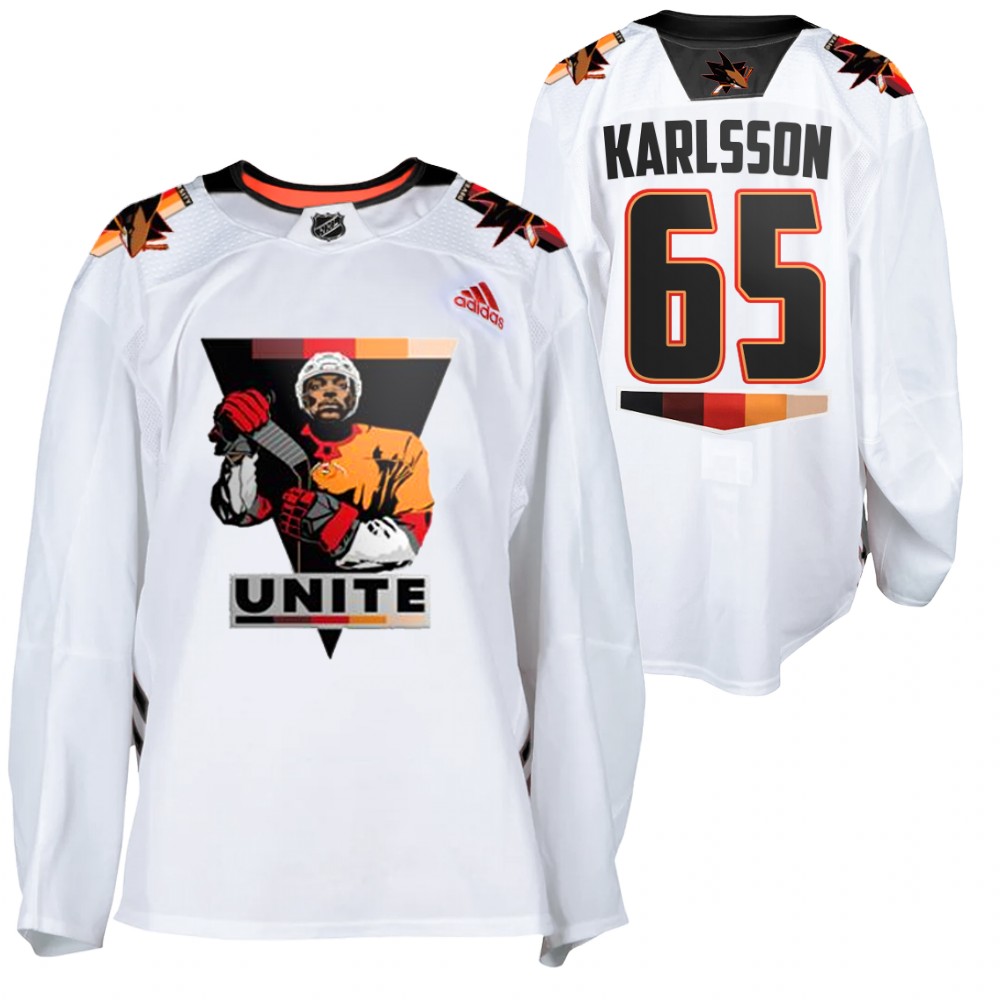 Sharks #65 Erik Karlsson White 2021 Terry Smith Unite Jersey