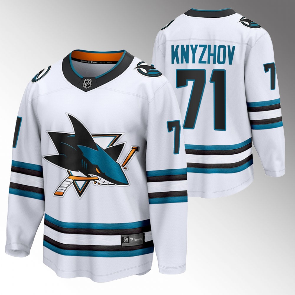 Sharks #71 Nikolai Knyzhov White 2022-23 Away Jersey