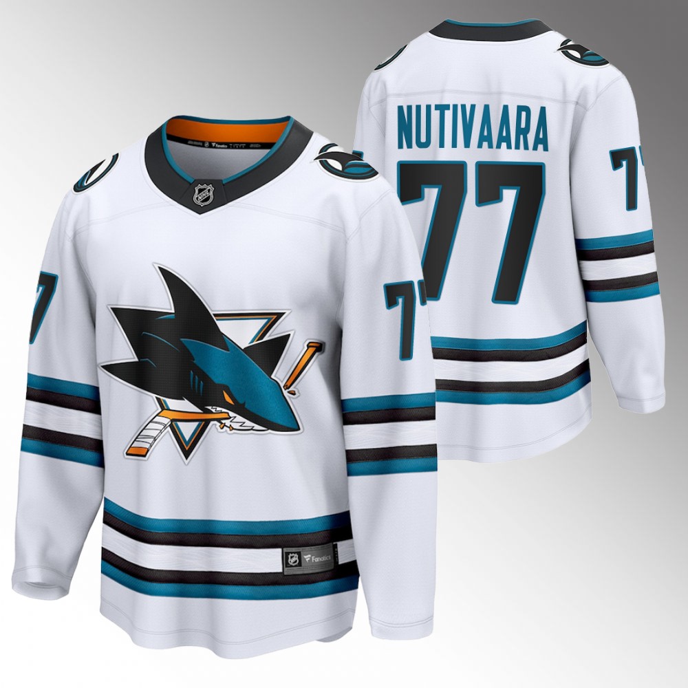 Sharks #77 Markus Nutivaara White 2022-23 Away Jersey