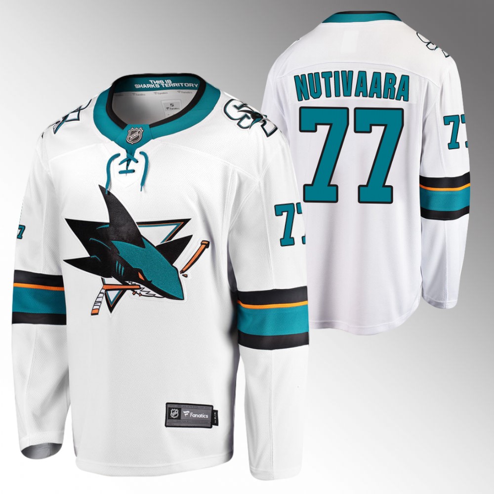 Sharks #77 Markus Nutivaara White 2022 Away Jersey