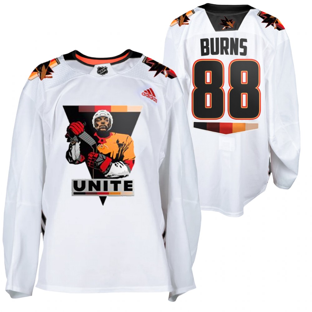 Sharks #88 Brent Burns White 2021 Terry Smith Unite Jersey