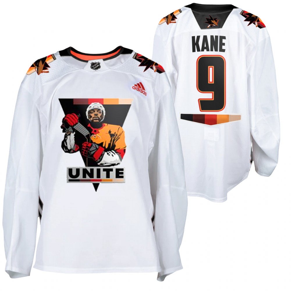 Sharks #9 Evander Kane White 2021 Terry Smith Unite Jersey