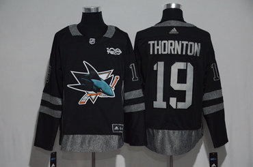 Sharks 19 Joe Thornton Black 1917-2017 100th Anniversary Adidas Jersey