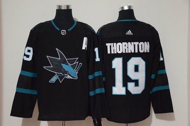 Sharks 19 Joe Thornton Black Adidas Jersey