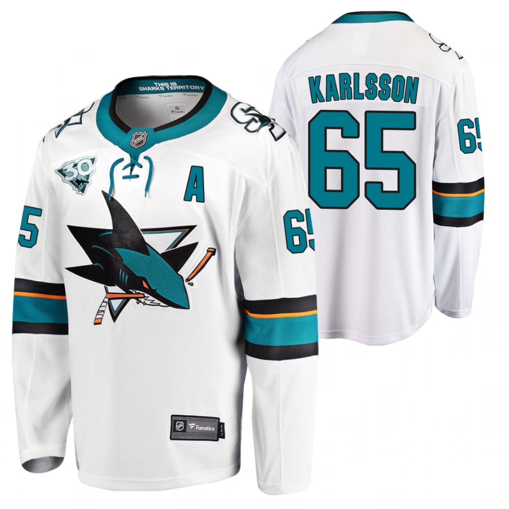 Sharks 2021 Reverse Retro #65 Erik Karlsson White Jersey 30th Anniversary
