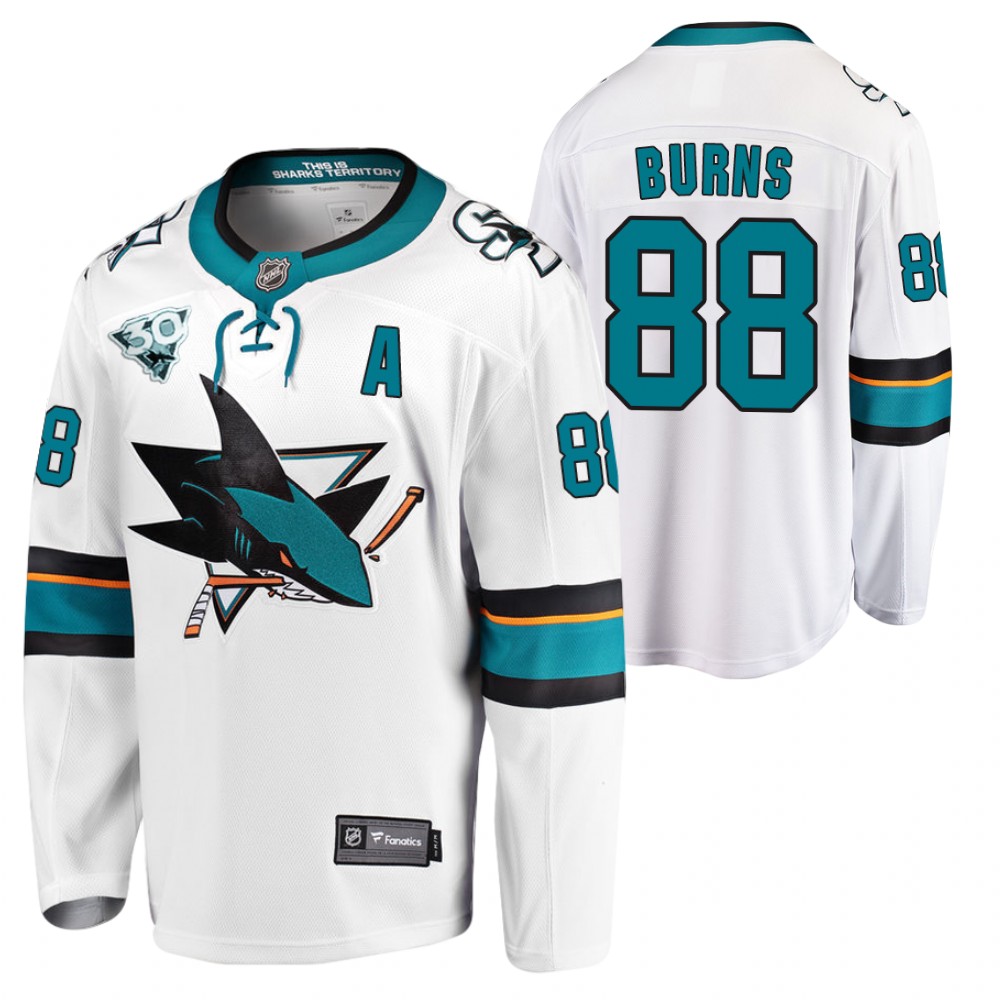 Sharks 2021 Reverse Retro #88 Brent Burns White Jersey 30th Anniversary