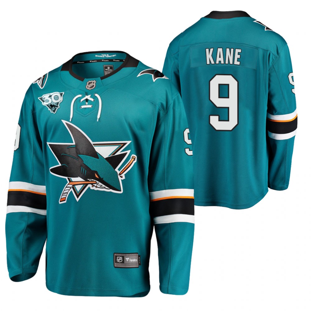 Sharks 2021 Reverse Retro #9 Evander Kane Teal Jersey 30th Anniversary Home