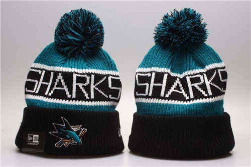 Sharks Biggest Fan Teal Cuffed Pom Knit Hat YP