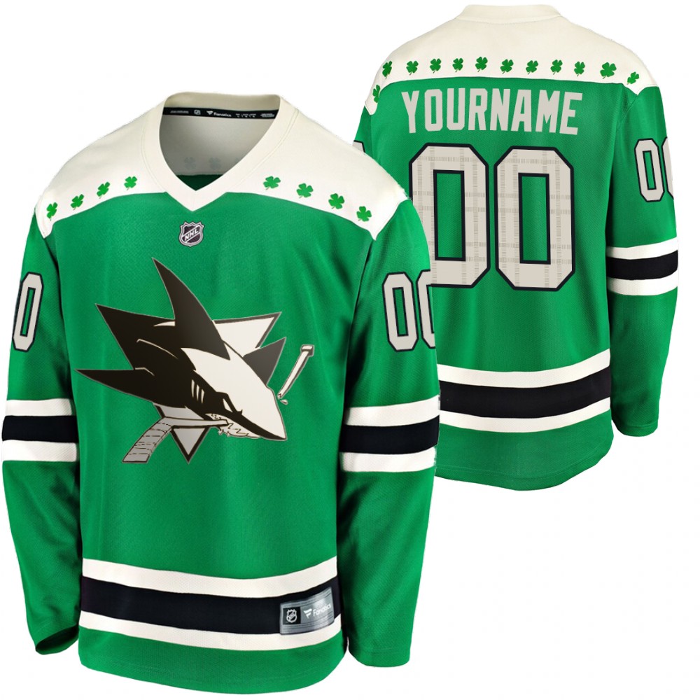 Sharks Custom 2020 St. Patrick's Day Green #00 Jersey Replica Player