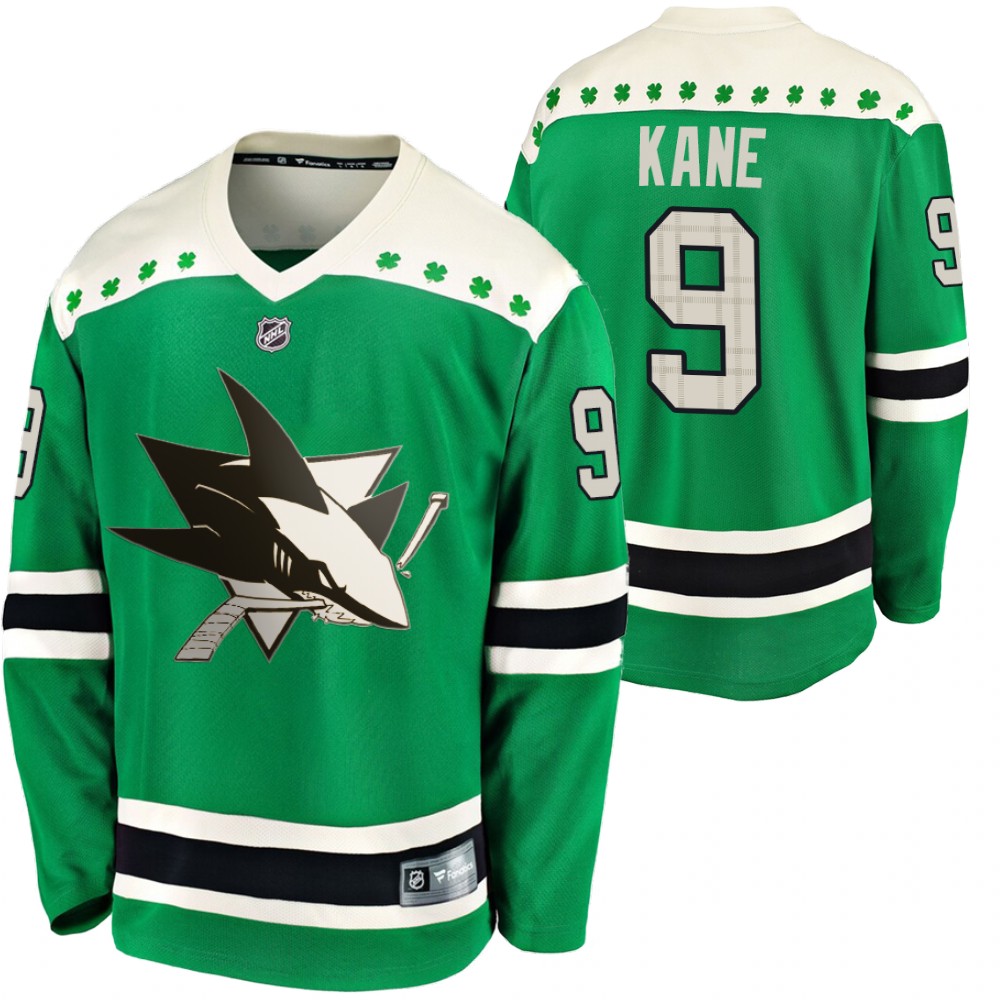 Sharks Evander Kane 2020 St. Patrick's Day Green #9 Jersey Replica Player