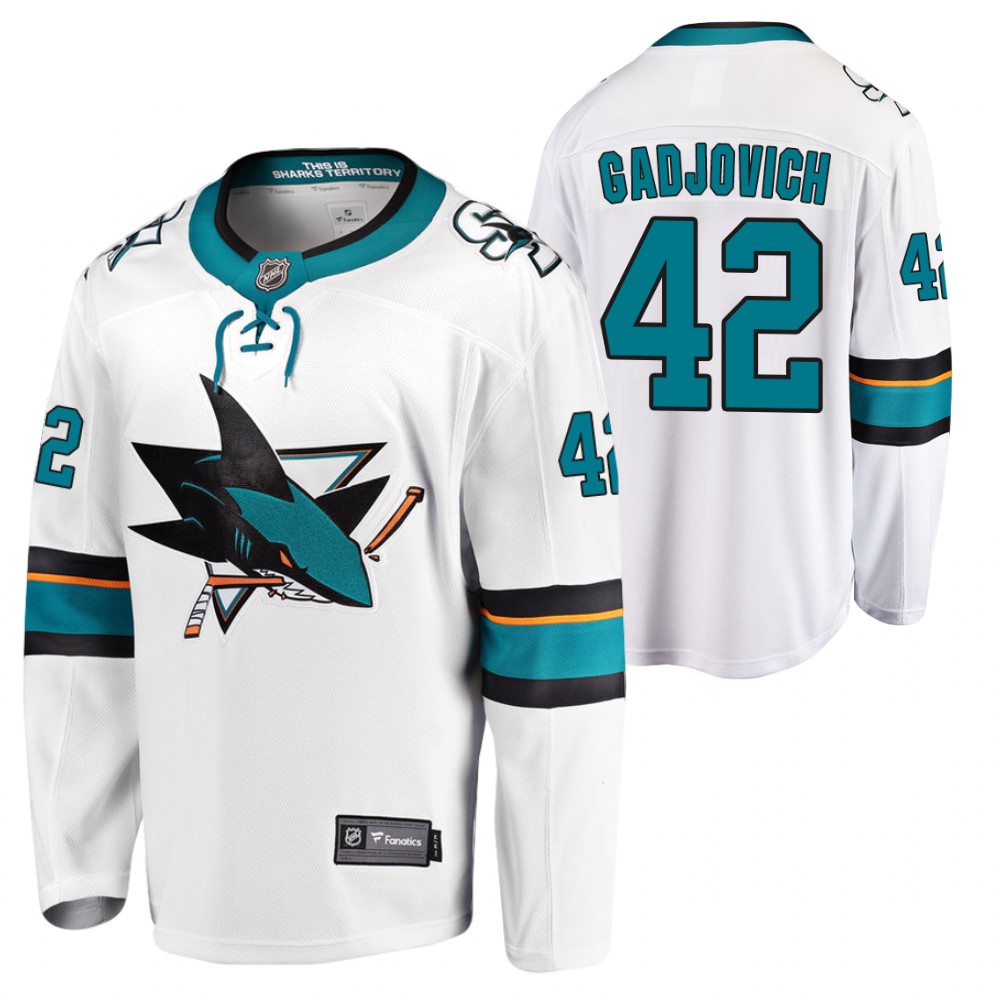 Sharks Jonah Gadjovich #42 White Away 2021-22 Jersey