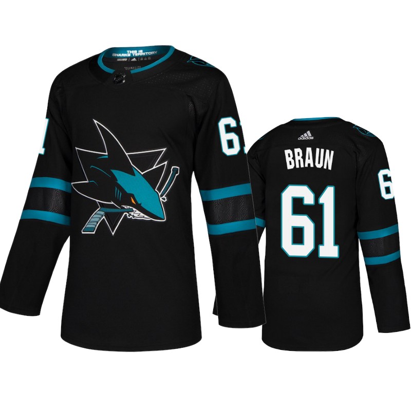 Sharks Justin Braun Black Adizero Authentic Pro Alternate Jersey