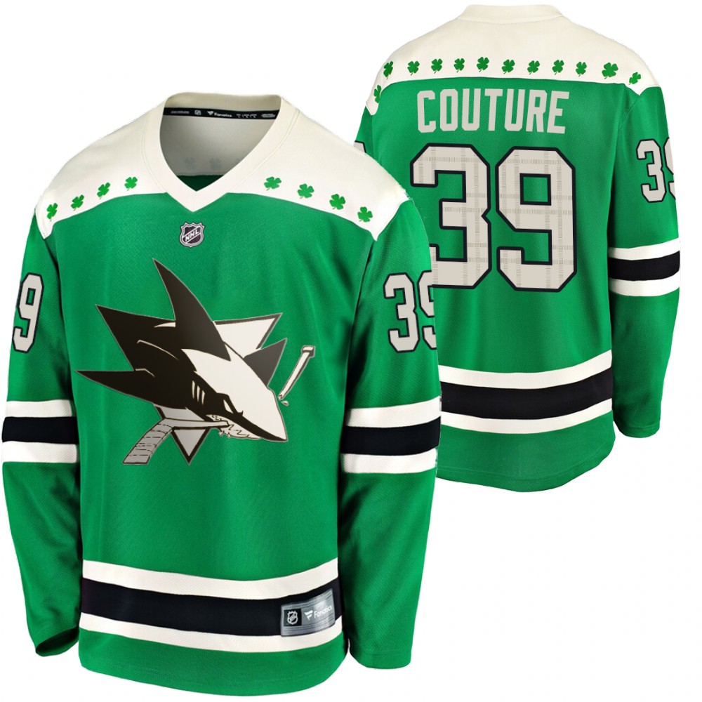 Sharks Logan Couture 2020 St. Patrick's Day Green #39 Jersey Replica Player