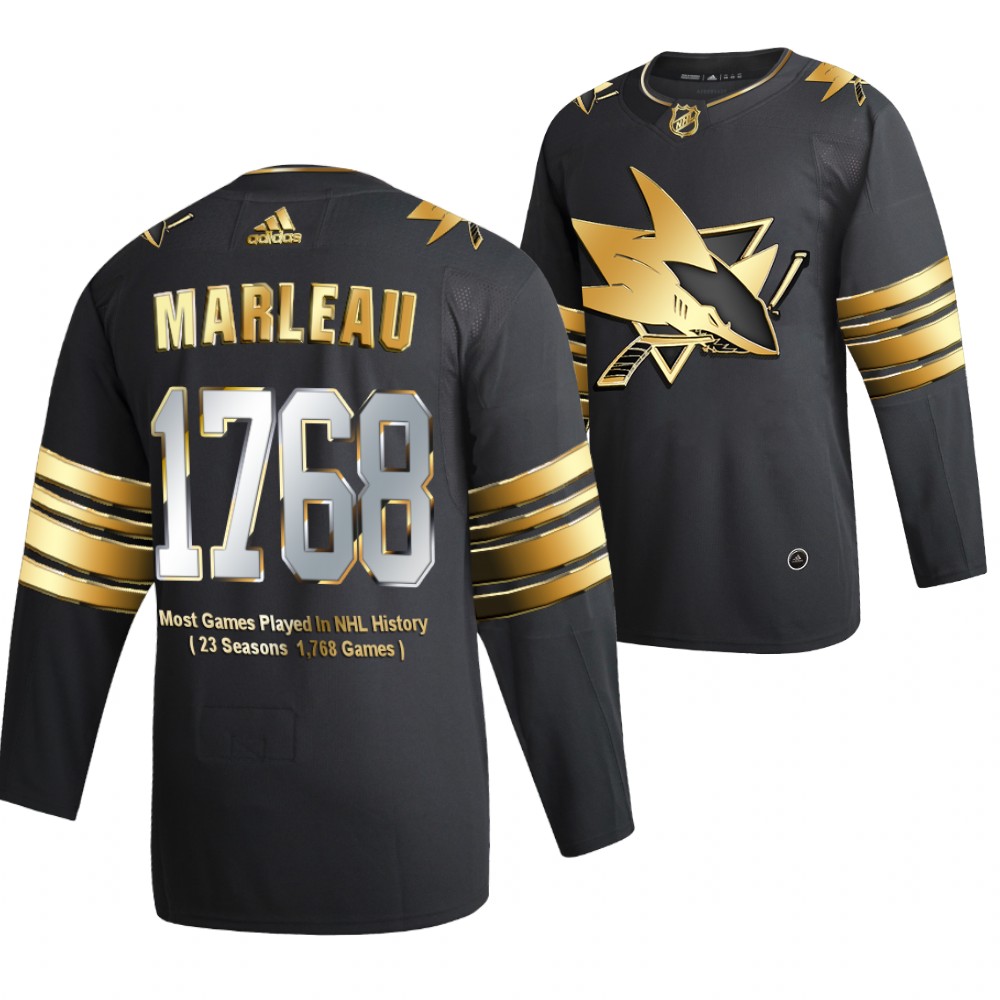 Sharks Patrick Marleau 2021 1768 Games NHL Record Most Games Played Black Golden Limited Jersey
