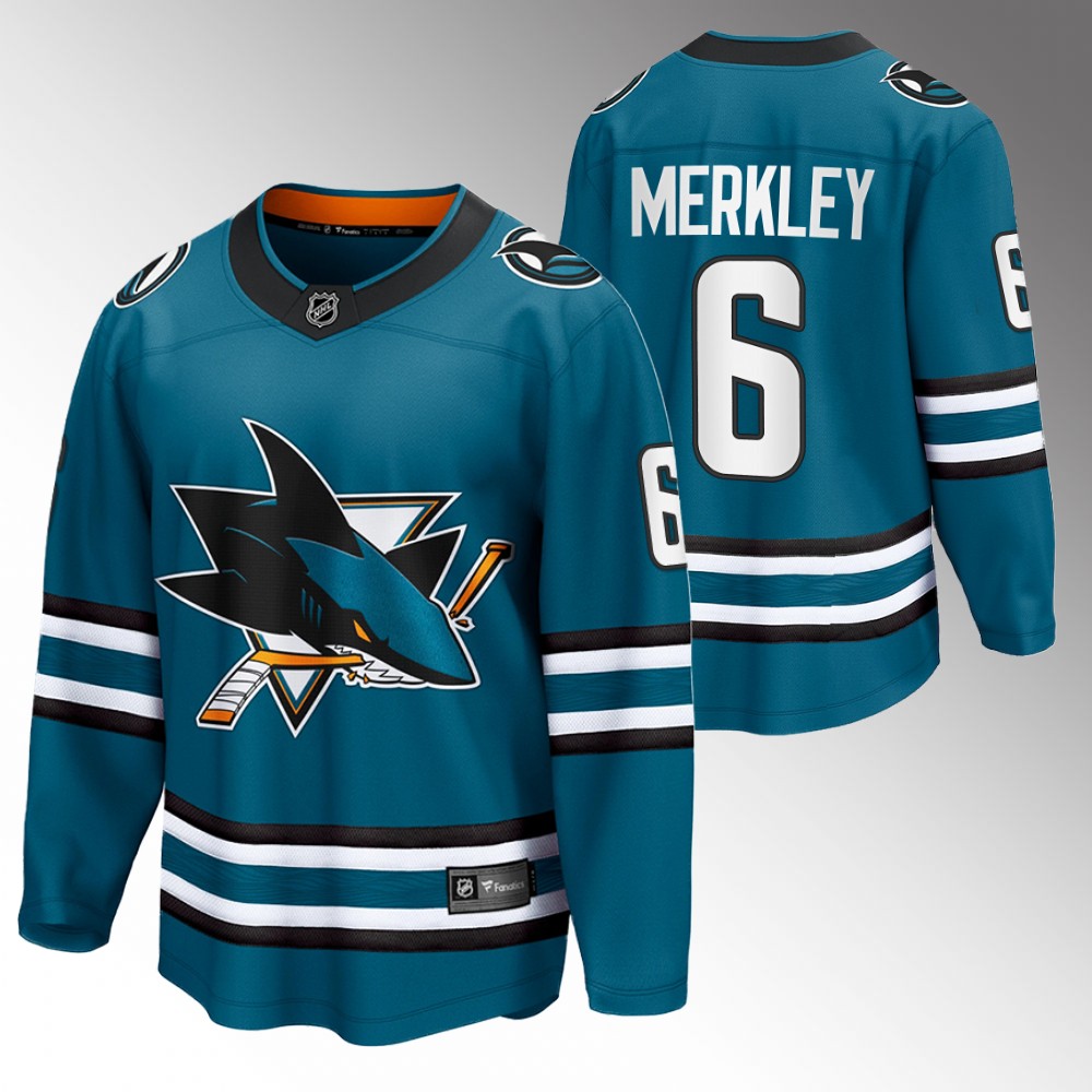 Sharks Ryan Merkley Jersey Home Teal The Evolve Men