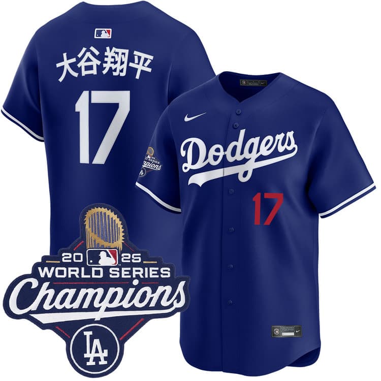 Shohei Ohtani Kanji Los Angeles Dodgers Alternate Royal Limited 2025 World Series Champions Jersey