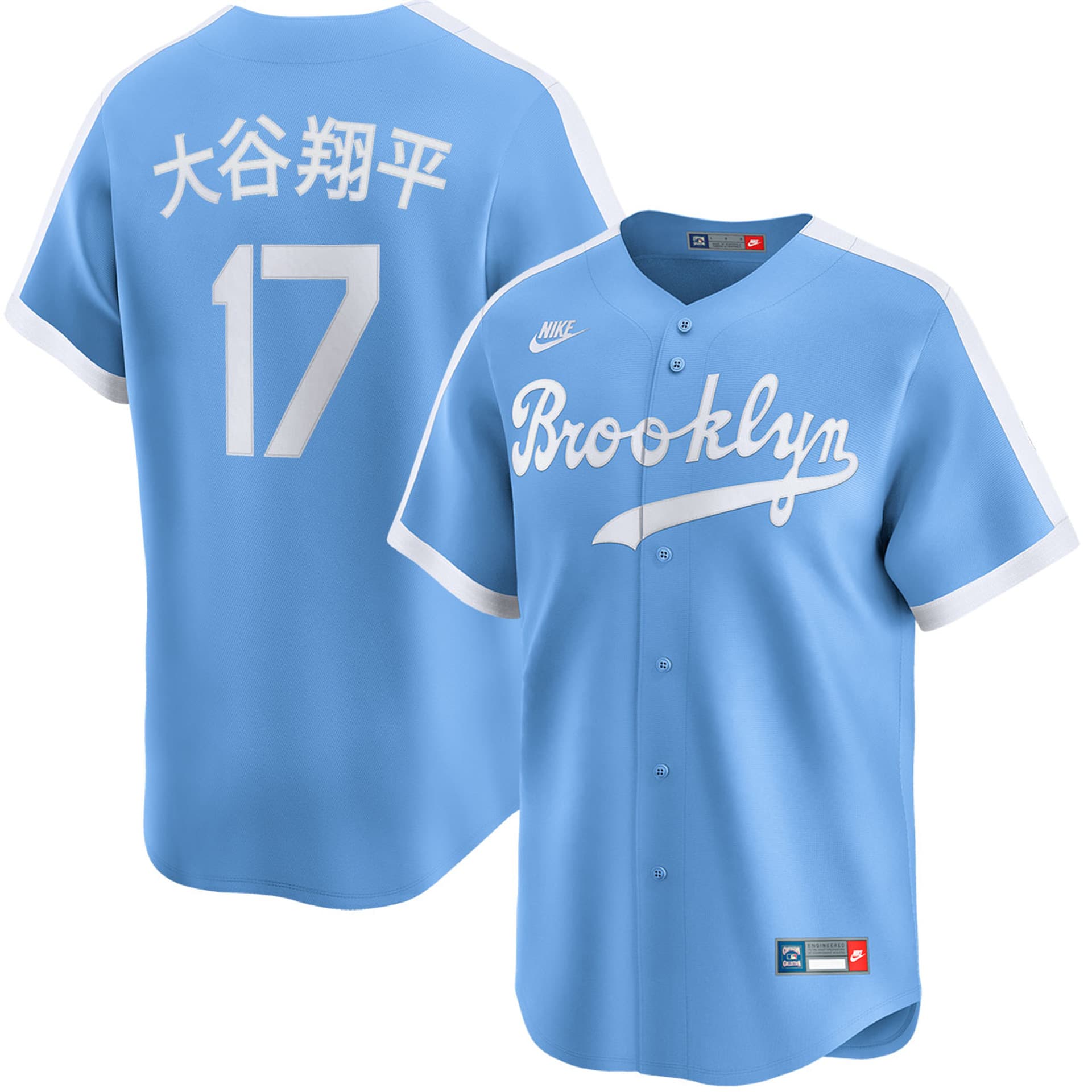 Shohei Ohtani Kanji Los Angeles Dodgers Cooperstown Brooklyn Blue Jersey