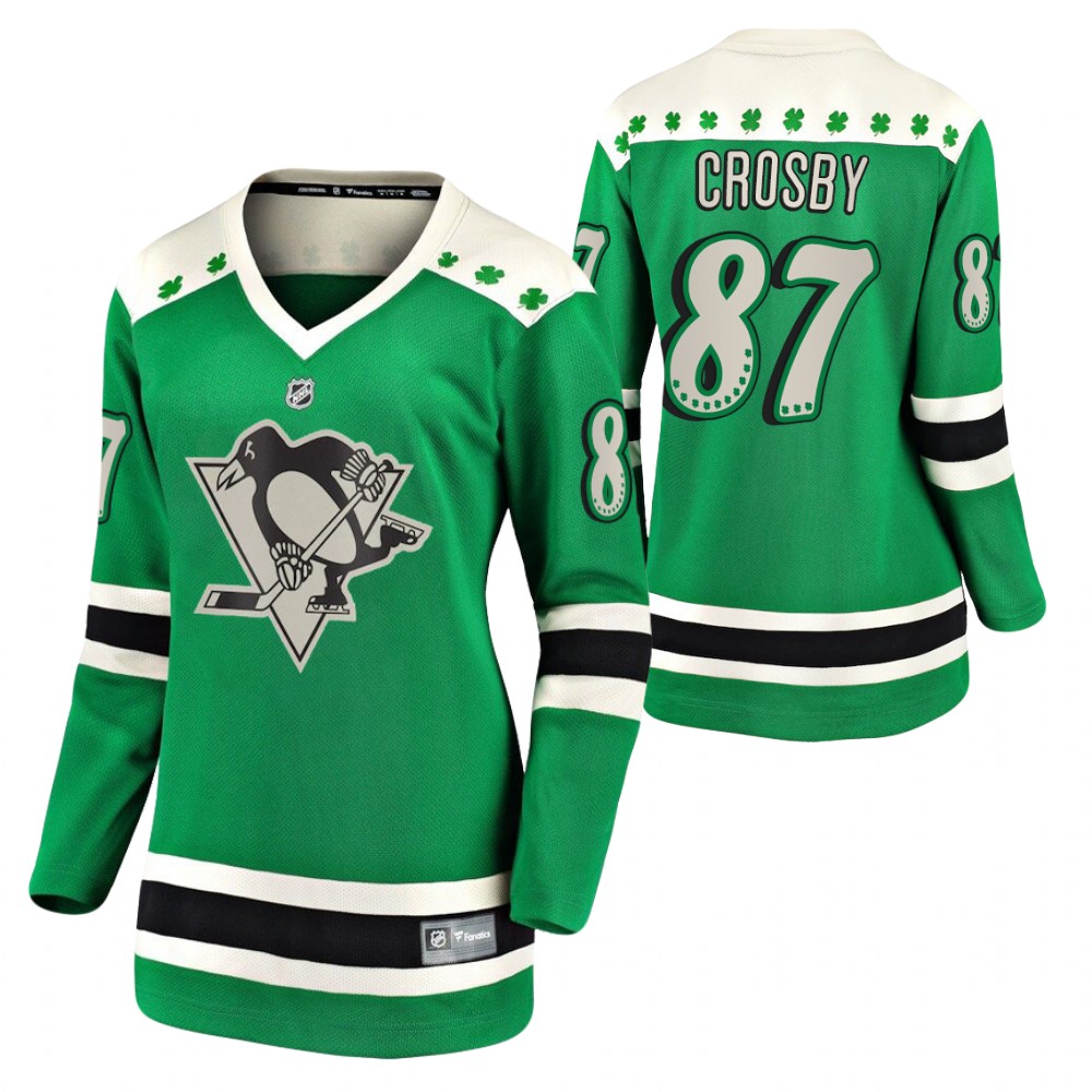 Sidney Crosby #87 Penguins 2021 St. Patrick's Day Women Jersey Green