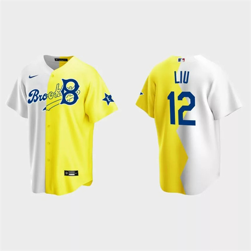 Simu Liu Brooklyn Dodgers 2022 MLB All-Star Celebrity Softball Game Split Jersey – White Yellow.jpg