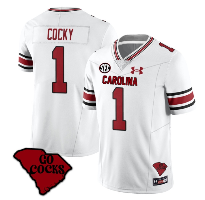 South Carolina Gamecocks 2024 Vapor Limited Football Jersey - All Stitched  WHITE COCKY #1