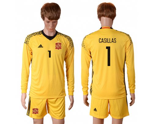 Spain #1 De Gea Yellow Goalkeeper Soccer Country Jersey