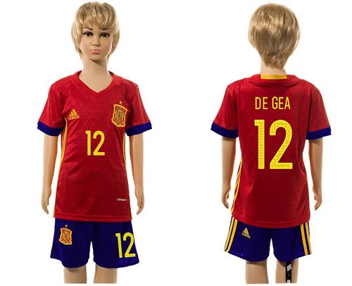 Spain #12 De Gea Red Home Kid Soccer Country Jersey