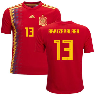 Spain #13 Arrizabalaga Red Home Kid Soccer Country Jersey
