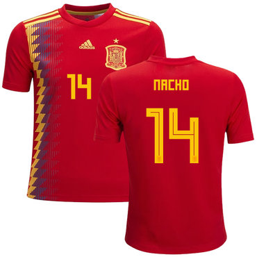 Spain #14 Nacho Red Home Kid Soccer Country Jersey