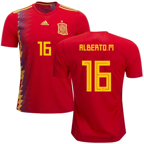 Spain #16 Alberto M. Home Soccer Country Jersey