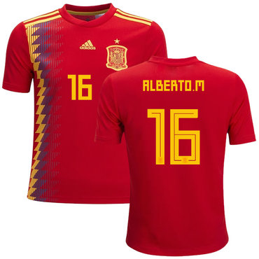 Spain #16 Alberto M. Red Home Kid Soccer Country Jersey