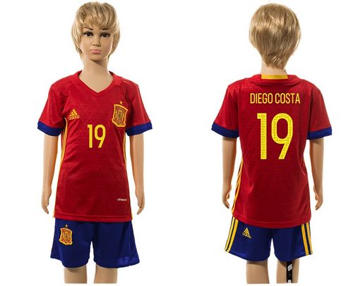 Spain #19 Diego Costa Red Home Kid Soccer Country Jersey
