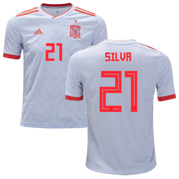 Spain #21 Silva Away Kid Soccer Country Jersey