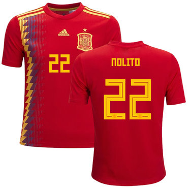 Spain #22 Nolito Red Home Kid Soccer Country Jersey