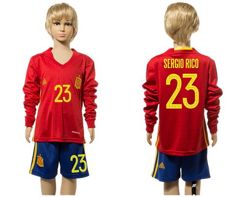 Spain #23 Sergio Rico Red Home Long Sleeves Kid Soccer Country Jersey