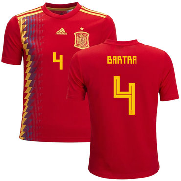 Spain #4 Bartra Red Home Kid Soccer Country Jersey