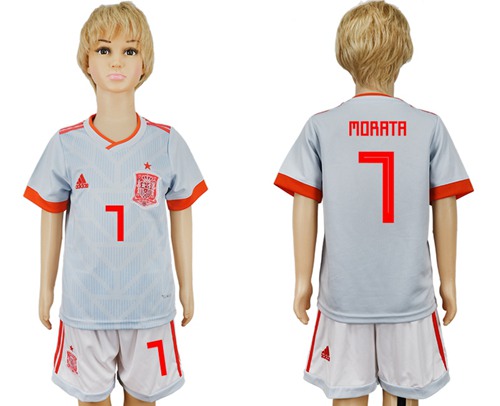 Spain #7 Morata Away Kid Soccer Country Jersey