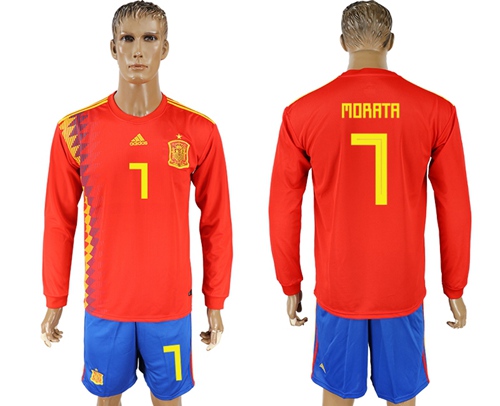 Spain #7 Morata Red Home Long Sleeves Soccer Country Jersey