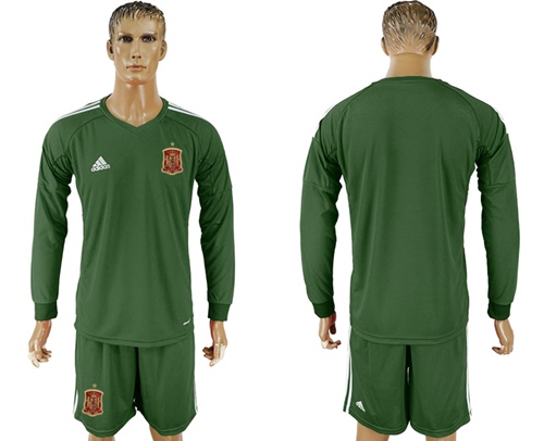 Spain Blank Army Green Long Sleeves Goalkeeper Soccer Country Jersey