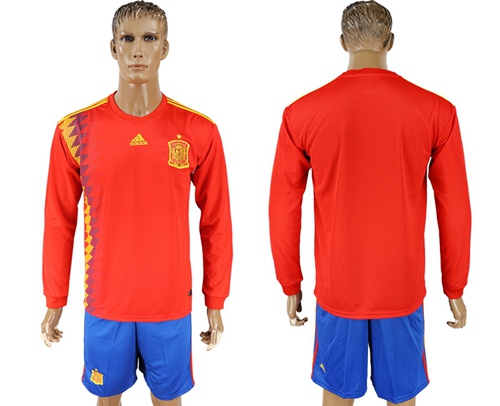 Spain Blank Red Home Long Sleeves Soccer Country Jersey