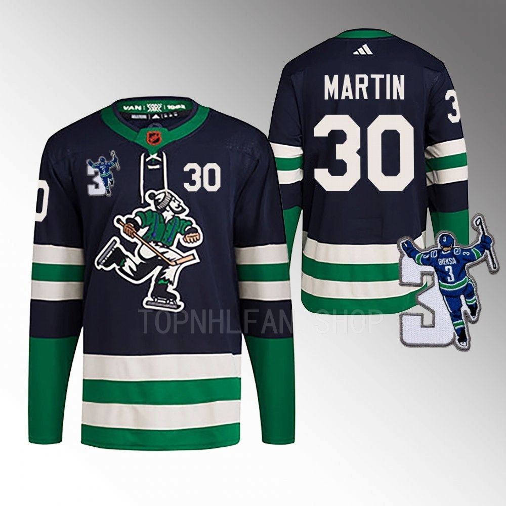 Spencer Martin Vancouver Canucks Navy Kevin Bieska patch Reverse Retro 2.0 Jersey