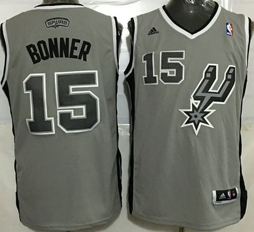 Spurs #15 Matt Bonner Grey Stitched NBA Jersey