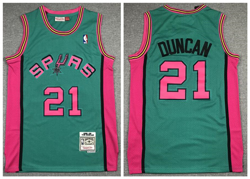 Spurs 21 Tim Duncan Green 1998-99 Hardwood Classics Jersey