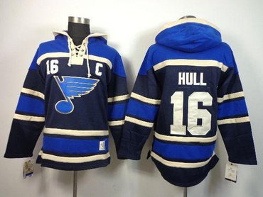 St. Louis Blues #16 Brett Hull Navy Blue Sawyer Hooded Sweatshirt Stitched NHL Jersey